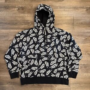 Nike All-Over-Print Swoosh & Logo Call Out Men's Hoodie Black/White  Size L